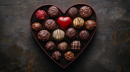 Obraz premium Heart-shaped box filled with assorted chocolates perfect for gifting on special occasions