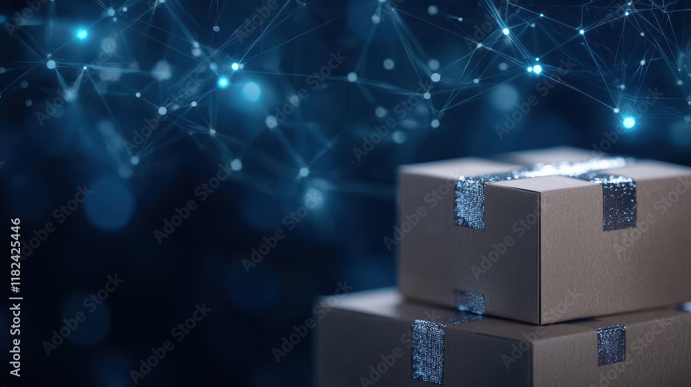 Poster modern delivery concept with boxes and digital network