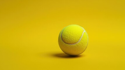 A vibrant tennis ball sits on a matching yellow backdrop. Ideal for sports websites, blogs, or social media promoting tennis or sporting goods.