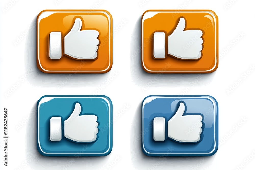 Poster four different colored buttons with thumbs up on them