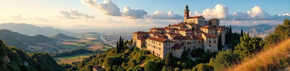 Fototapeta premium Panorama de la Toscana con cipresos y edificios cl?sicos, edificio cl?sico, toscana