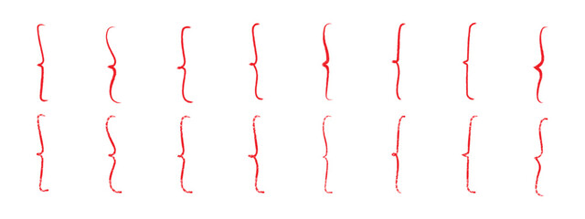 Set of square brackets , red quotes hand drawn with chalk, or pencil. Vintage braces. Typographic symbol , a calligraphic frame for quotations. Vector illustration
