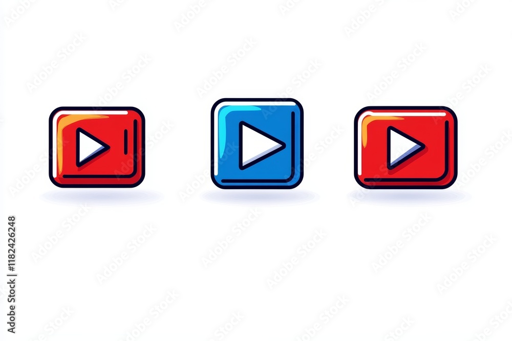Poster three buttons with a red and blue arrow on them