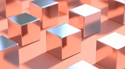 Fototapeta premium Metallic Cubes Abstract Background Pink and Silver 3D Render