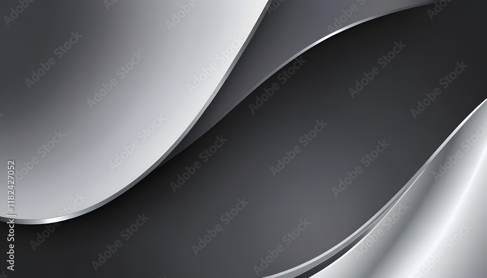 Poster abstract grayscale background with wavy metallic design.