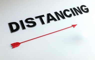 Concept of Distancing Illustrated with Bold Letters and Arrow Symbolizing Separation in Modern Communication and Social Interactions
