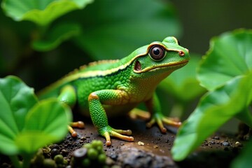 Naklejka premium Leafy vegetation surrounding a pachydactylus rangei, greenery, pachydactylus rangei