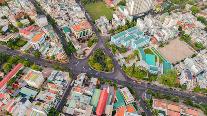 Obraz premium The urban landscape.Nha Trang is a resort city in Vietnam. It's a sunny day. Shooting from a drone. 