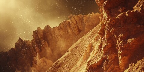 Martian landscape, dust storm, dramatic