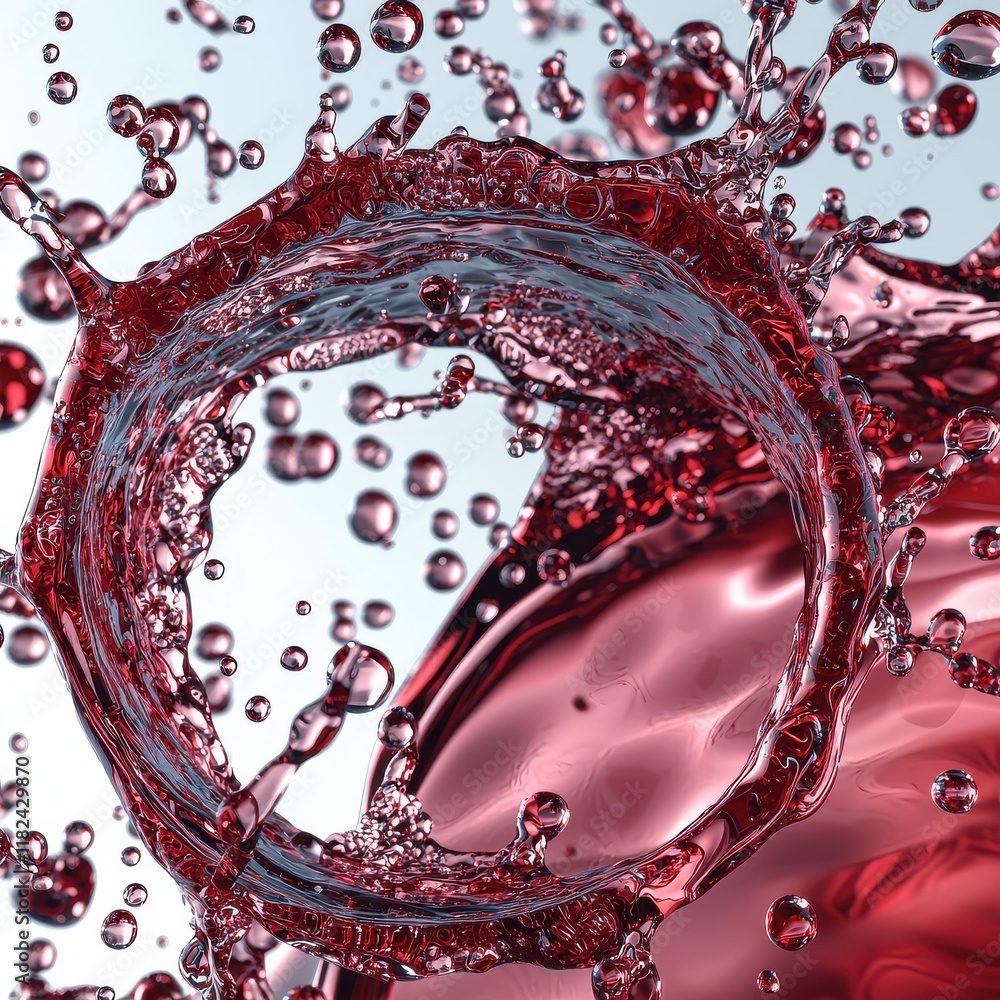 Poster perfect red wine splash creating a stunning arc and ring effect: captivating visual of liquid moveme