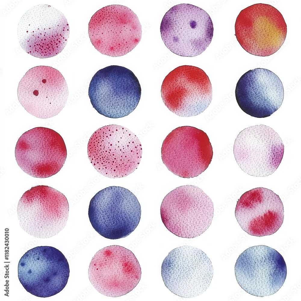 Poster abstract watercolor spots in a grid pattern featuring bold colors and unique textures for creative d