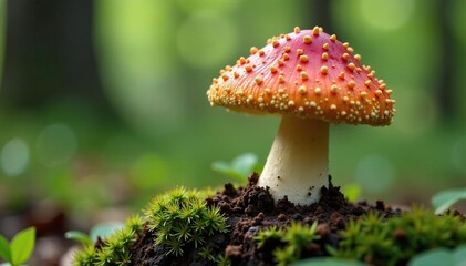 Fototapeta premium Lactarius deliciosus fruiting body on tree stump, fungi growth, edible mushroom, forest botany