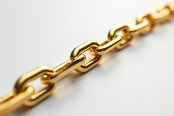 Fototapeta premium Shiny gold link chain against a crisp white surface with sharp focus, shine, clean, golden