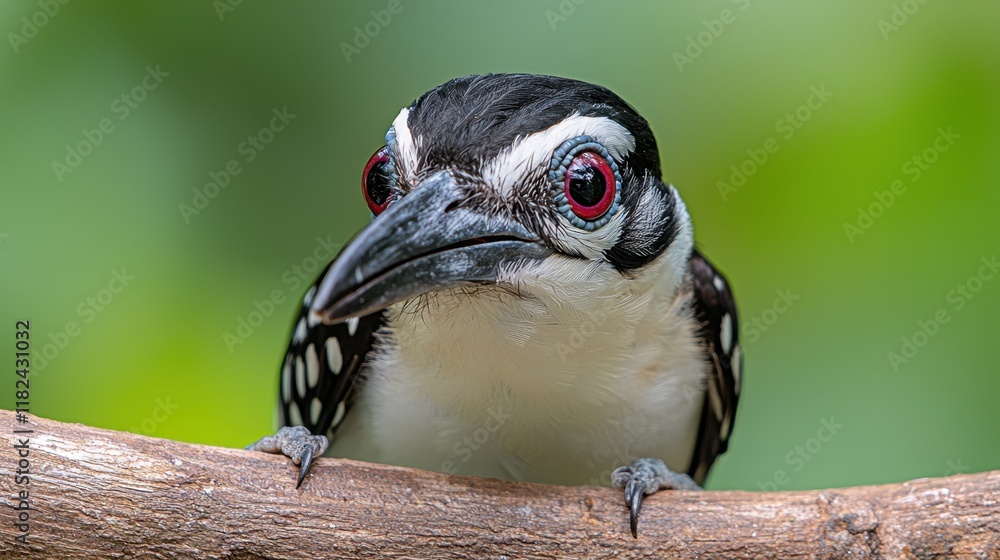 Poster A close up of a bird with red eyes on a branch