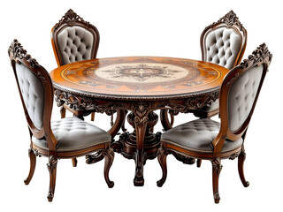 Elegant Antique Dining Set - Round Table on White Background