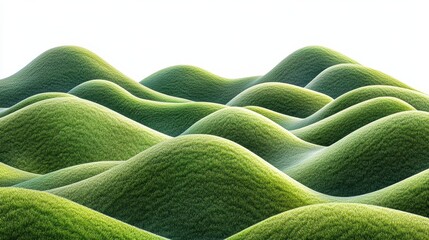 Rolling green hills create a serene and minimalist landscape. Ideal for nature-themed backgrounds, website headers, or presentations promoting eco-friendliness and tranquility.