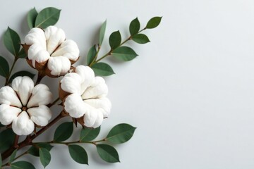 Obraz premium Floral arrangement featuring cotton flowers and eucalyptus branch, Branch, Cotton flower