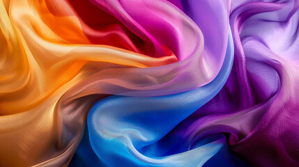 Fototapeta premium A close-up of colorful fabric folds creating soft waves and shadows in dynamic lighting