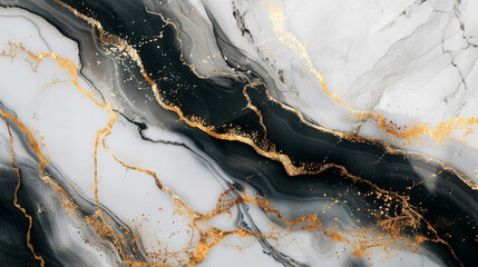 Fototapeta premium A close-up of natural marble veins with striking contrasts of black, white, and gold