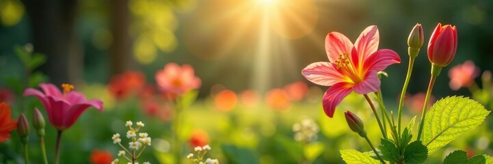 Naklejka premium Jazm?n en flor en un sendero del jard?n con sol y sombra, verano, floreciente