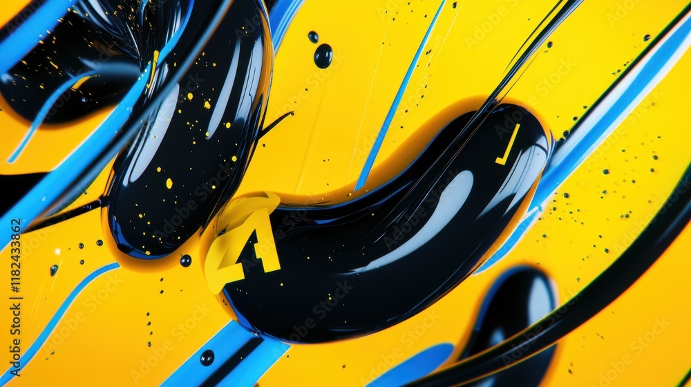 Poster dynamic modern abstract composition with fluid black and yellow structures digital art minimalist hi