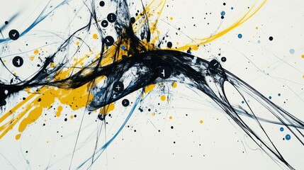 Dynamic abstract network design featuring black lines and colorful curves on white background