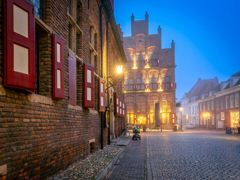 Doesburg in the evening, former town hall and the historical weigh house