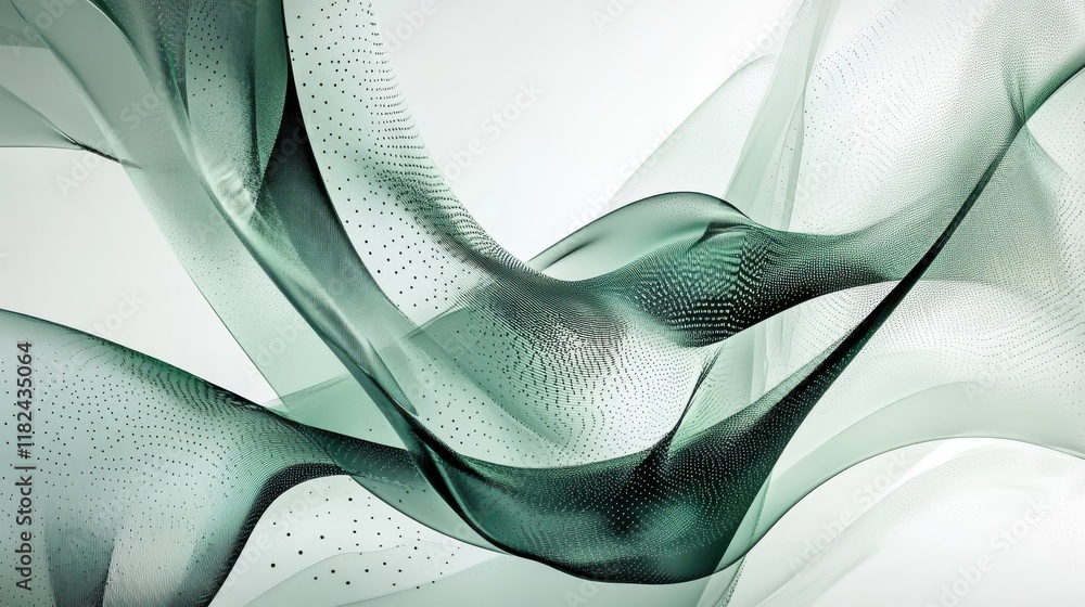 Poster dynamic green and teal waveforms abstract design modern art minimalist background high detail geomet