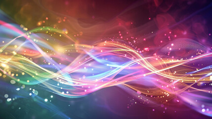 Obraz premium A futuristic wave of holographic lines, glowing in iridescent colors over a gradient background