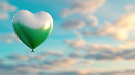 Fototapeta premium A heart shaped green and white balloon floating in the sky
