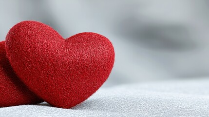 Fototapeta premium Two red hearts sitting on top of a white surface