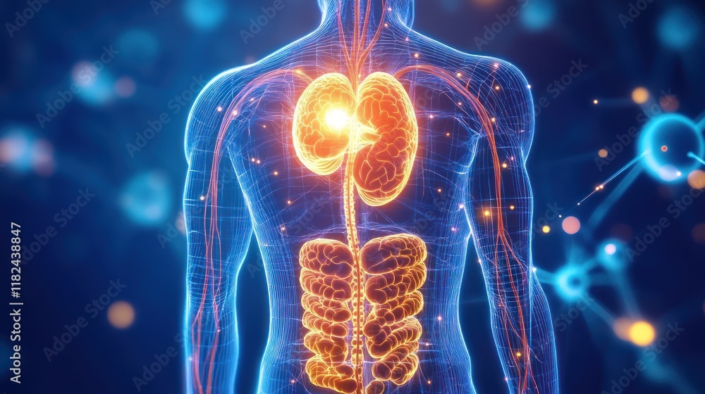 Poster 3d rendering of human internal organs with circulatory system.