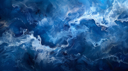 Obraz premium An abstract ink-in-water effect, with deep blue and white wisps swirling in a cloudy formation