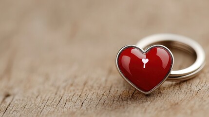 Fototapeta premium A red heart shaped ring sitting on top of a wooden table