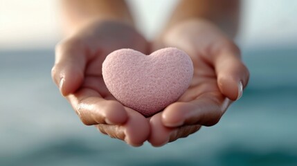 Fototapeta premium A person holding a pink heart in their hands