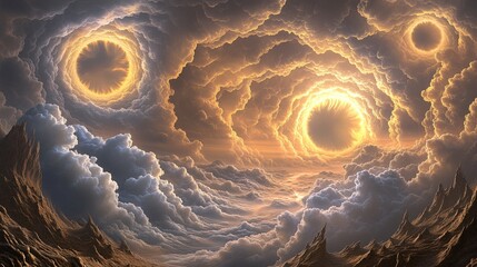 Golden Celestial Cloudscape- Dramatic AI-Generated Fantasy Landscape