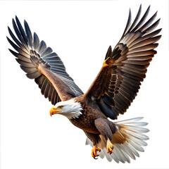 Fototapeta premium American bald eagle flying on white background 
