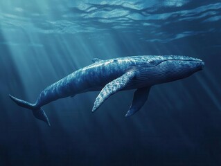 Fototapeta premium majestic blue whale illustration with detailed anatomical features and graceful movement in ocean environment, marine life art