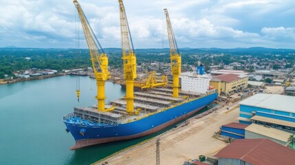 Fototapeta premium Large cargo ship at shipyard.