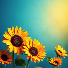 Obraz premium Ombre sunflowers in a blue and yellow gradient background with orange accents, orange, backgrounds, yellow
