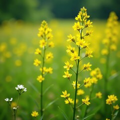 Obraz premium Golden Rod Solidago virgaurea in a field with other wildflowers, golden rod, flora, nature