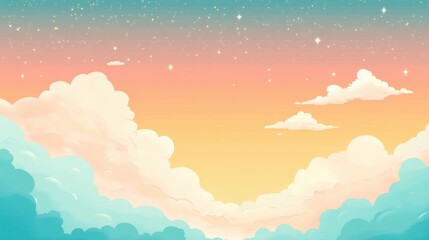 Serene morning sky with peach and turquoise clouds digital art tranquil atmosphere bright mood