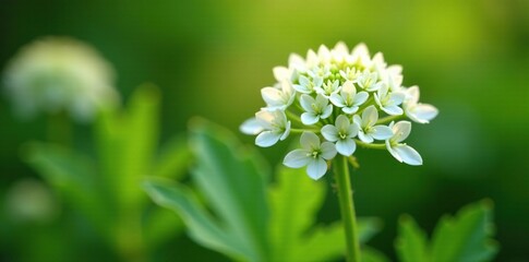 Delicate white flowers in a dense umbel shape, flowering plant, flower, wild angelica