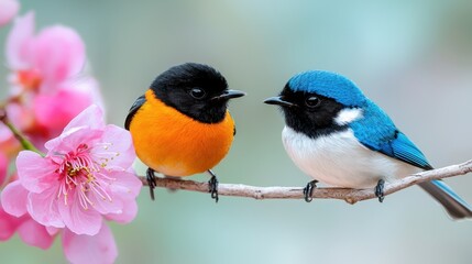 Fototapeta premium A couple of birds sitting on top of a tree branch