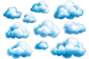 Collection of blue clouds in various sizes and shapes
