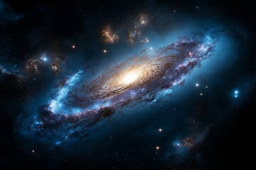 A spiral galaxy with a bright yellow star in the center