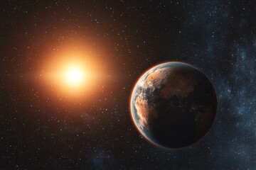 Fototapeta premium Planet with a sun in the background