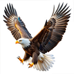 Obraz premium American bald eagle flying on white background 