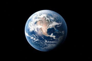 Blue and white planet with the United States of America in the center
