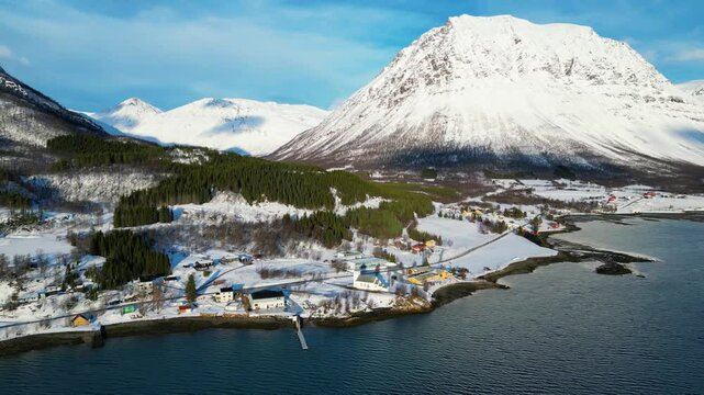Village in Norway, Sjursnes, aerial view